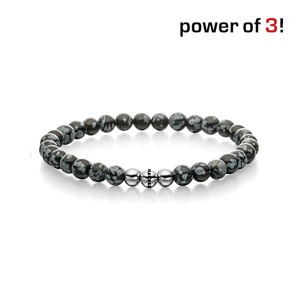 Power of 3! Perlenarmband "Tiefe Freundschaft", Schneeflocken Obsidian